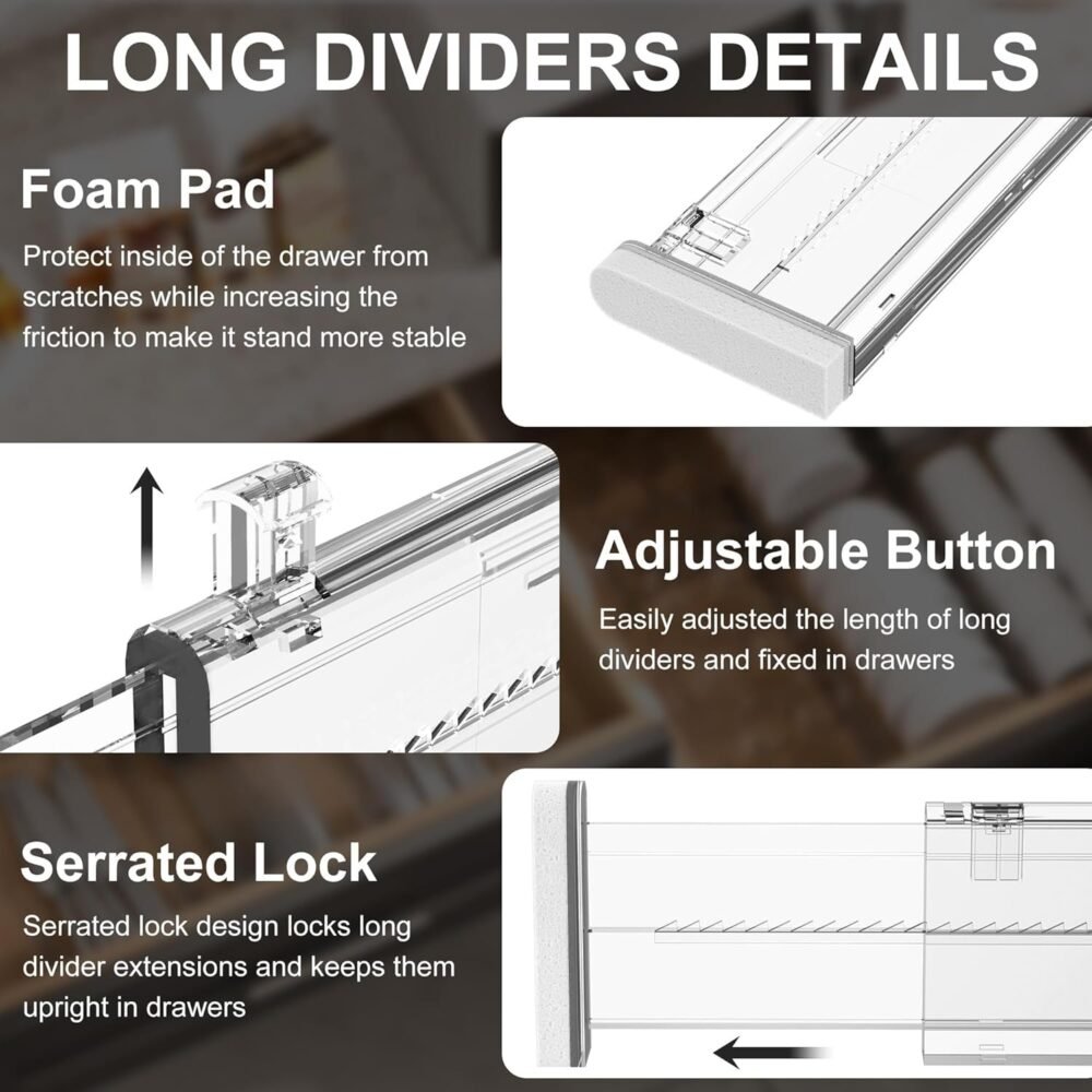 Expandable Drawer Dividers – 12.6” to 22.8” Adjustable Kitchen Drawer Organizers for Utensils, Cutlery, Spoons & Cooking Tools - Image 4